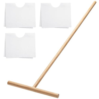 Cuban Style Wood Mop Set 40 Inch T Stick with 3 Pcs Microfiber Squeegee Mopping Towel Floor Cloth Kitchen, Bathroom Cleaning, Washing Trapeador, 15 x 24 Inch Reusable Drying Towel(White)