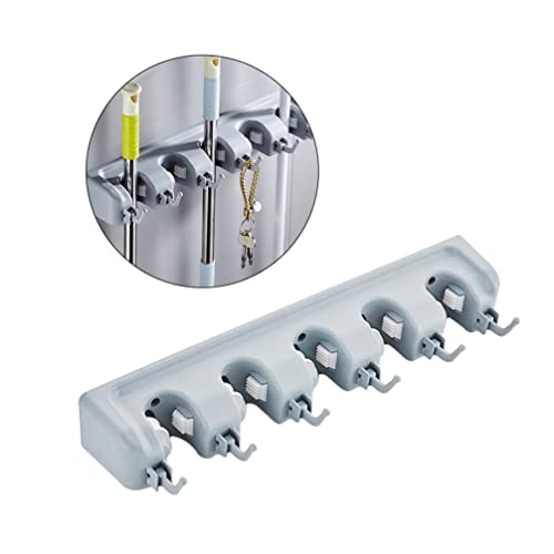 LIFKOME Waterproof Wall Broom Holder Sturdy Mop Brush Hanger Non-slip Design 5 Positions 6 Hooks for Home Use - color: Light Grey