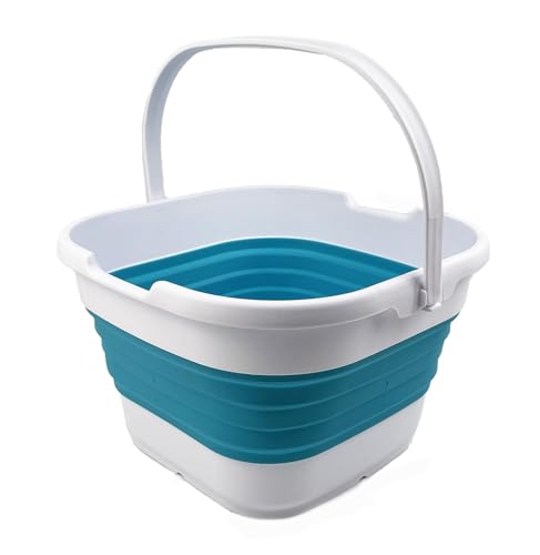 SAMMART 9.5L (2.5 Gallon) Collapsible Rectangular Handy Basket/Bucket (White/Ceramic Blue) - color: White/Ceramic Blue