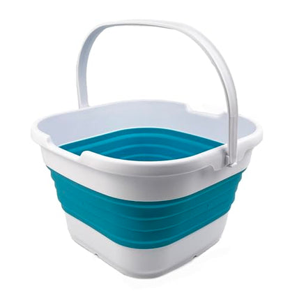 SAMMART 9.5L (2.5 Gallon) Collapsible Rectangular Handy Basket/Bucket (White/Ceramic Blue) - color: White/Ceramic Blue