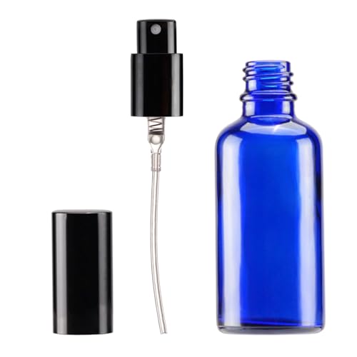 YIZHAO Blue Glass Spray Bottles 2oz, with Small Fine Mist Spray, Metal Cap, Refillable for Essential Oil,Travel,Cleaning,Perfume,Aromatherapy,Makeup – 6 Pcs - color: Blue, size: 50ml-6