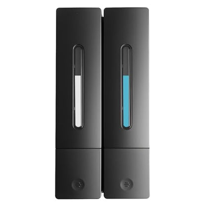 2-Pack Shampoo & Conditioner Dispenser, Wall-Mounted Shower Soap Dispenser, 800 ML (2×400 ML) Capacity, No-Drill Adhesive or Screws, Refillable Clear-Window Bottles for Bathroom & Hotel - color: Black-2-pack