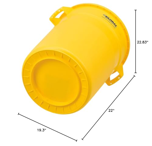 Global Industrial Commercial Round Trash Can, 20 Gallon Capacity, Plastic Garbage Can, Indoor and Outdoor Utility Trash Can, Yellow, 19" W x 22-1/2"H, No Lid - color: Yellow
