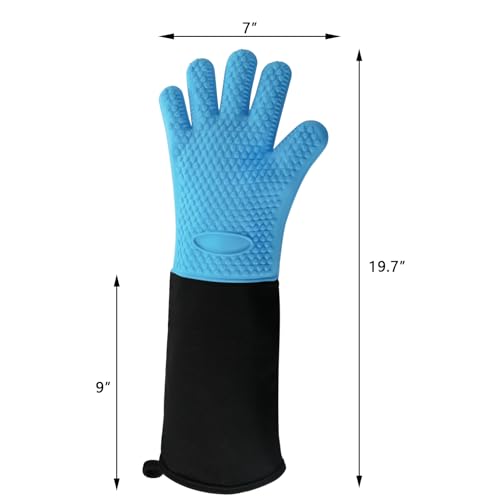 1 Pair Extra Long Professional Oven Mitts, Non-Slip Silicone Grip Heat Resistant,19.7" Length,Up to 572℉ for BBQ Cooking Baking Grilling (Blue) - color: Blue
