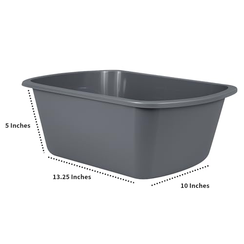Vakly Wash Basins – Rectangular Plastic Hospital Bedside Soaking Tub (Pack of 2) Small 7 Qt Graduated Bucket - Portable Washbasin for Washing, Cleaning, Foot Bath, Dishes, Face Cleansing Bowl