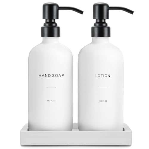 Prus Waso White Soap Dispenser Set, Contains Hand and Lotion Dispenser with Pump. Perfect for Guest Bathroom Decor. (White) - color: Black Pump & White Bottle
