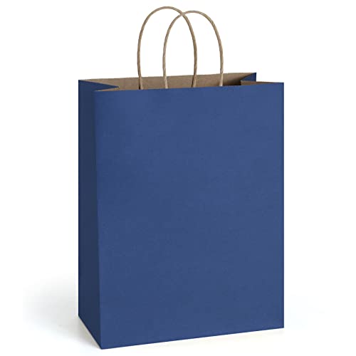 BagDream Gift Bags 50 Pack 10x5x13 Navy Blue Kraft Paper Bags Gift Bags with Handles, Retail Merchandise Bags Wedding Party Favor Bags Bulk Recycled Shopping Paper Bags Sacks - color: Navy Blue
