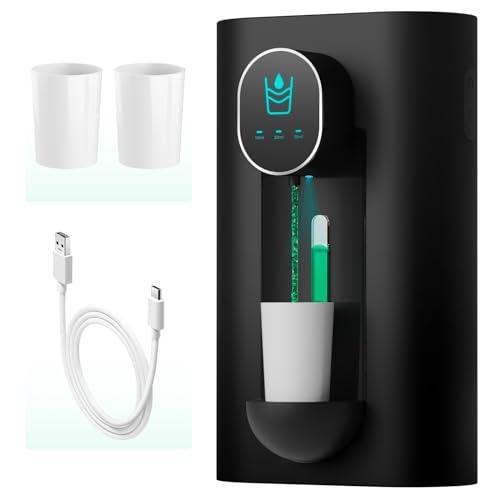 Oylik Automatic Mouthwash Dispenser 18.26 oz Touchless Mouthwash Dispenser for Bathroom 2 Magnetic Cup USB Rechargeable and 3 Dispensing Levels with Led Screen Wall-Mounted or Countertop Use-Black - color: Black, size: 1 Pack