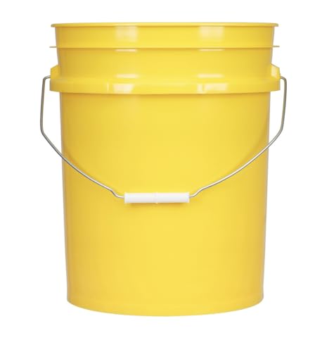 House Naturals 5 Gallon Plastic Yellow Food Grade BPA Free Made in USA Bucket Pail with Air Tight Double Gasket Screw on Lid(Pack of 3) (Yellow and Green lids) - color: Yellow and Green Lids