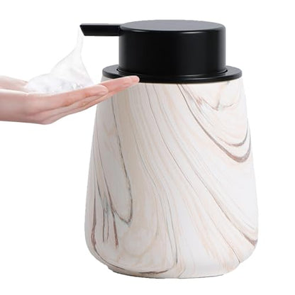 12Oz Foam Hand Soap Dispenser - Modern Ceramic Foaming Soap Dispenser with Easy-to-Press Pump, Reusable and Refillable Liquid Dish Soap Dispensers for Bathroom & Kitchen, Marble Brown - color: Marble Brown, style: Foam Pump