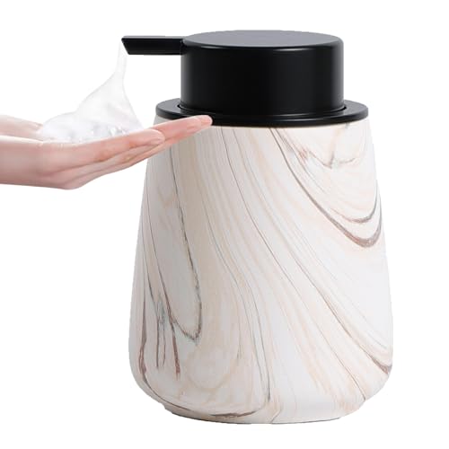 12Oz Foam Hand Soap Dispenser - Modern Ceramic Foaming Soap Dispenser with Easy-to-Press Pump, Reusable and Refillable Liquid Dish Soap Dispensers for Bathroom & Kitchen, Marble Brown - color: Marble Brown, style: Foam Pump