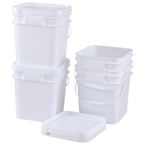 3 Gallon Plastic Square Storage Bucket, 4 Packs Food Grade Buckets with Lid, Utility Pail, White - size: 3 Gallon