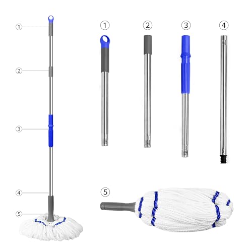 Self Wringing Floor Cleaner with 52.5 Inch Long Handle, Heavy Duty Wet Mop for Hardwood, Tile, Vinyl, Laminate Floors (White) - color: White