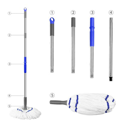 Self Wringing Mop - Easy Squeeze Twist Mop with 52.5 Inch Long Handle, Heavy Duty for Hardwood, Tile, Vinyl & Laminate Floors (White-2 Head) - color: White-2 Head