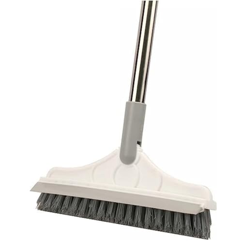 2 in 1 Cleaning Floor Scrub Brush Floor Brush Scrubber New Upgraded 53.5" Long Handle Grout Brush Scrape V-Shape Stiff Bristle Cleaning Brush with Squeegee 120°Rotating Tile Brush for Bathroom - color: White