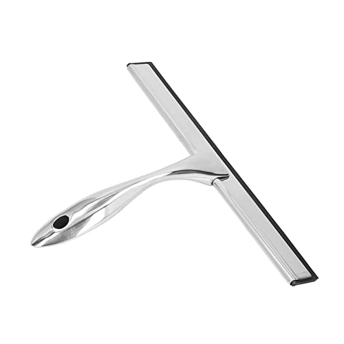 All Purpose Stainless Steel Shower Squeegee for Shower Doors with Suction Storage Hook, Bathroom Cleaner Tool Household Window Mirror Squeegee for Home Cleaning, Glass Door, Tile