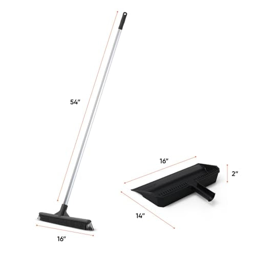 Superio 16 Silicone Pet Hair Remover Broom & 16 Dustpan with Comb, Rubber Lip & Clip - Carpet Rake Floor Cleaning Set for Carpet, Hardwood & Tile - Removes Fur, Dust & Debris - size: Broom with Dustpan