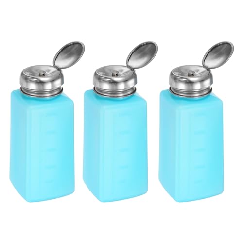 HARFINGTON 3pcs Solvent Alcohol Dispenser 250ml(8.5oz) Press Type ESD Safe Anti-Splash Liquid Dispenser Pump with Sealing Stainless Steel Lid for Acetone Cleanser, Polish Remover, Blue - color: 250ml, size: Blue
