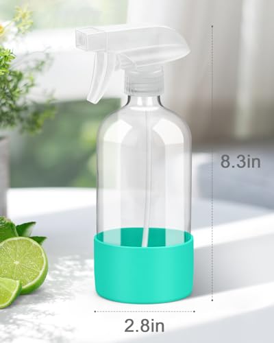 Rionisor Glass Spray Bottles with Silicone Sleeve Protection, Empty 16OZ Reusable Spray Bottles, Refillable Containers with Spray Nozzles for Cleaning Solutions, Plants and Essential Oils 1 Pack Green - color: Green, style: 1 Pack