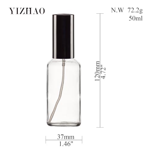 YIZHAO Clear Glass Spray Bottles 2oz, with Small Fine Mist Spray, Metal Cap, Refillable for Essential Oil,Travel,Cleaning,Perfume,Aromatherapy,Makeup – 12 Pcs - color: Transparent, size: 50ml-12