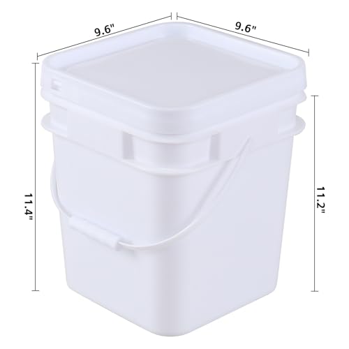 3 Gallon Plastic Square Storage Bucket, 4 Packs Food Grade Buckets with Lid, Utility Pail, White - size: 3 Gallon