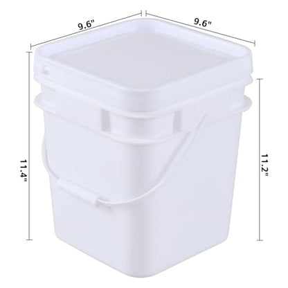 3 Gallon Plastic Square Storage Bucket, 4 Packs Food Grade Buckets with Lid, Utility Pail, White - size: 3 Gallon