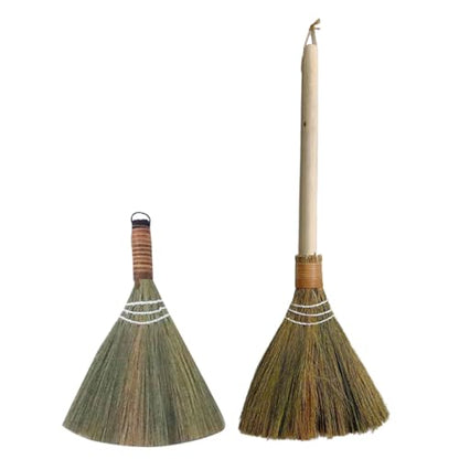 2Pcs Soft Broom Set with Detachable Long Handle and Small Whisk Broom Handwoven Dust Removing for Living Room and Indoor Cleaning
