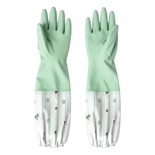 Extended PVC Dishwashing Cleaning Gloves, Reusable Kitchen Dish Gloves, Non-Slip Waterproof Household Gloves for Laundry, Working, Gardening(Green)