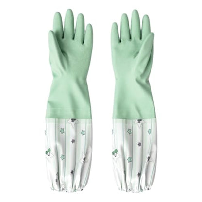 Extended PVC Dishwashing Cleaning Gloves, Reusable Kitchen Dish Gloves, Non-Slip Waterproof Household Gloves for Laundry, Working, Gardening(Green)