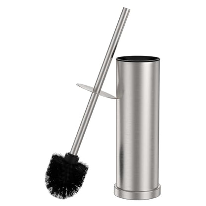 Stain Nickel Toilet Brush and Holder Set，Stainless Steel Heavy Duty Toilet Bowl Brush，Extra Long Handled Modern Toilet Cleaner Brush with Replaceable Head, Removable Inner Bowl, and Splash Protection - color: Nickel, size: 1 Pack
