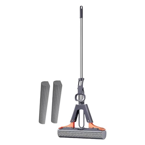 Squeeze Mop – Effective Floor Mop, Easy Squeeze Cleaning Tool | PVA Sponge Mop with Extendable Handle, 2 Refill Sponge Heads Included, Absorbent Roller Mop for Kitchen, Bathroom, and Balcony - size: 38cm