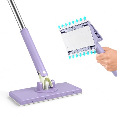 Snap Grip Mini Mop, Zero Touch No Wash Lazy Mop with One-Click Cloth Change, Compatible with Face Towels, Adjustable for Wet/Dry Floors, Tile, Hardwood, Corners, Tight Spaces (6 Reusable Cloths)