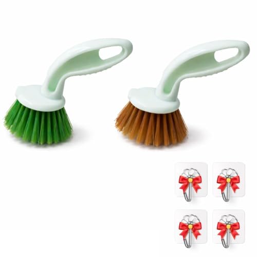 Kitchen Sink Cleaning Brush | Tough Flexible Bristles Scrubber for Stubborn Stains | Comfortable Grip Dishwashing Brush for Kitchen Utensils Bathroom Tiles Pack of 2 - style: Mini Round Brush Pack of 2