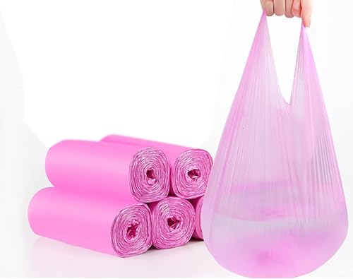 4 GALLON Bathroom Trash Bags, 5 Rolls/100 Counts Small HANDLES Garbage Bags for Office, Kitchen,Bedroom Waste Bin,Colorful Portable Strong Rubbish Bags (Pink 100 Counts)