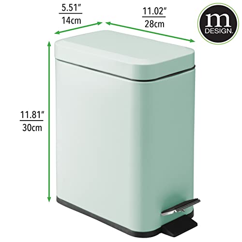 mDesign Small Modern 1.3 Gallon Rectangle Metal Lidded Step Trash Can, Compact Garbage Bin with Removable Liner Bucket and Handle for Bathroom, Kitchen, Craft Room, Office, Garage - Light Mint Green - color: Light Mint Green, size: 1.3 Gallon