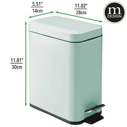 mDesign Small Modern 1.3 Gallon Rectangle Metal Lidded Step Trash Can, Compact Garbage Bin with Removable Liner Bucket and Handle for Bathroom, Kitchen, Craft Room, Office, Garage - Light Mint Green - color: Light Mint Green, size: 1.3 Gallon