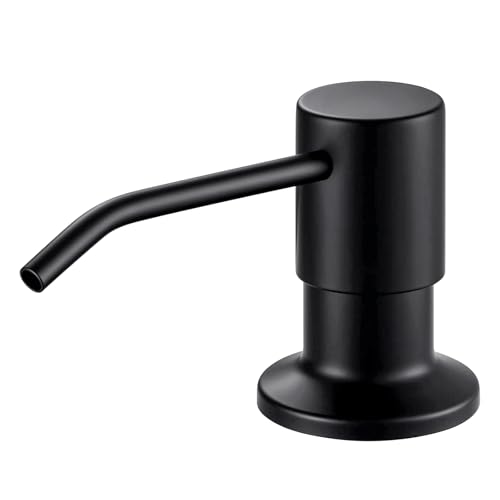 Built in Kitchen Sink Soap Dispenser: Stainless Steel Pump Head with 17 Ounce Large Soap Bottle, Easy Top Refill Design – No Bending Down for Countertop, Matte Black - color: Matte Black