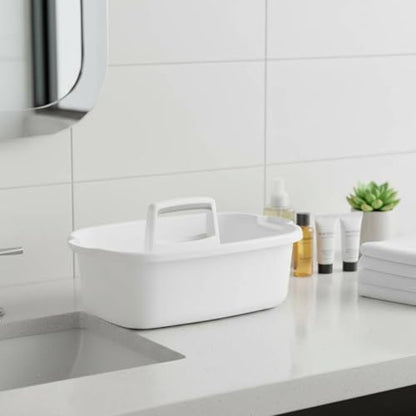 Qianly Cleaning Bin Large Capacity Utility Tool Basket Wear-Resistant Handled Storage Tote for Cleaners, Under Sink, White - color: White