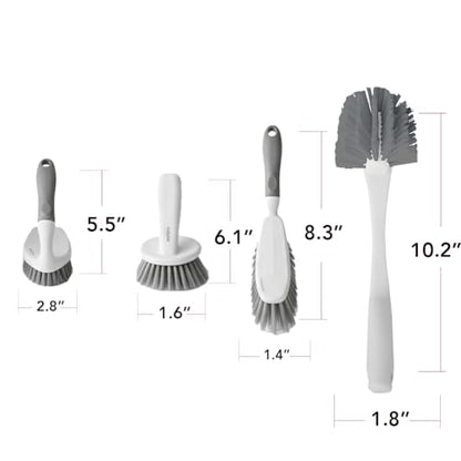 OVENTE Multipurpose Household Cleaning Kit, Deep Cleaning Brush Set with Wiper & Dustpan, Ergonomic Handle & Stiff Bristles, Ideal for Cleaning Kitchen, Bathroom, Dishes, Tiles & Sink, White CTB018WGY