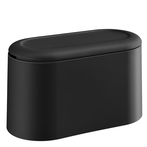 SUBEKYU 0.5 Gal Mini Countertop Trash Can with Lid for Desktop, Small Garbage Can for Office, Tiny Wastebasket, Plastic,Black - color: Black with lid