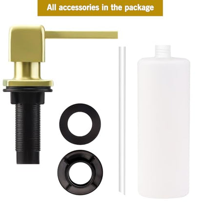 Soap Dispenser for Kitchen Sink, Gold Built in Soap Dispenser with 17 OZ PE Soap Bottle, Refill from Top Design Under Counter Stainless Steel Pump Head Lotion Dispenser - color: Brushed Gold-1