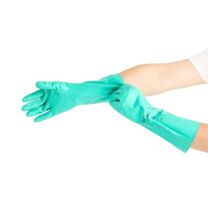 Restaurantware-Clean Tek Professional 15 Mil Small Cleaning Gloves, 1 Pair Of Long Cuff Gloves - Flock Lining, No-Powder, Green Nitrile Chemical Tolerant Gloves, No-Latex, Heavy-Duty Tasks - color: Green, size: Small