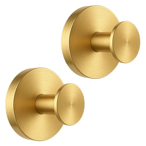 BKV Suction Cup Hooks for Glass Window,Removable Shower Hooks for Inside Shower,Metal Towel Hooks for Bathrooms,2 Pack(Gold) - color: Gold, size: 2 Pack