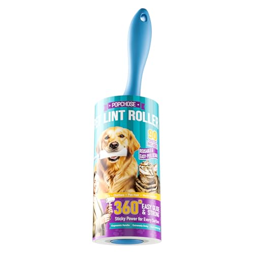 POPCHOSE Lint Rollers for Pet Hair Extra Sticky, 90 Sheet Extra Sticky Lint Rollers for Pet Hair,1 Handles & 1 Sticky Rolls,Dog Cat Hair Remover for Clothes,Furniture,Couch,Lint Roller for Clothes - size: 90 Sheets