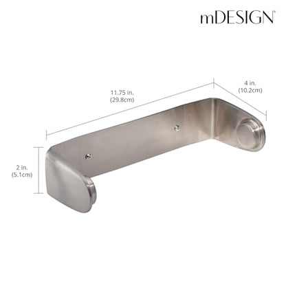 mDesign Metal Wall Mounted Paper Towel Holder Dispenser for Walls or Under Cabinet in Kitchen, Pantry, Cupboard, Sink Storage, Holds Jumbo Rolls - Omni Collection - Brushed Stainless Steel - color: Brushed