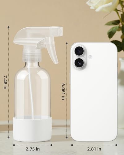 Worldgsb 2 Pack Glass Spray Bottles 8 oz, Empty Refillable Containers with Silicone Sleeve Protection, Glass Spray Bottles for Cleaning Solutions, Hair and Plants with Adjustable Nozzles White - color: White