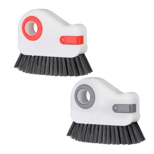 Qianyu 2 PCS Groove Cleaning Brush 2 in 1 Window Track Cleaning Tool Crevice Cleanings Brush Multifunction Hard Bristle with Hidden Scraper Grout Cleaner Grip Brushes for Slid Door Track Window Sill