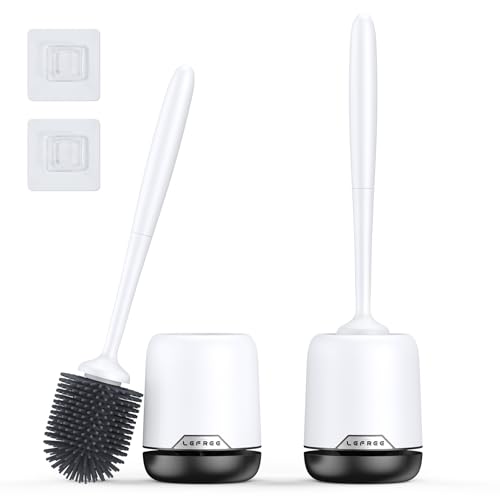 Lefree 2 Pack Silicone Toilet Bowl Brush and Holder Set with Ventilated Holder, Floor Standing & Wall Mounted Toilet Scrubber - color: Black, size: 2 Pack