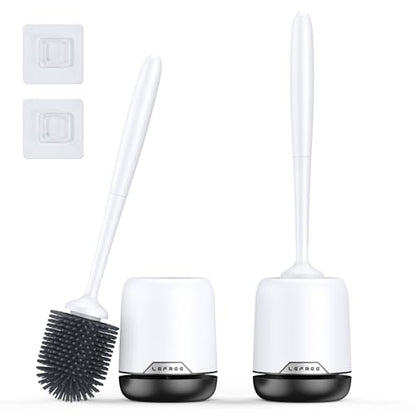 Lefree 2 Pack Silicone Toilet Bowl Brush and Holder Set with Ventilated Holder, Floor Standing & Wall Mounted Toilet Scrubber - color: Black, size: 2 Pack