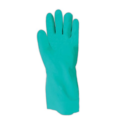 SHOWA 730 Chemical Resistant Gloves, 15-mil Nitrile with Cotton Flock Liner, 13-inch Extended Gauntlet, Bisque Grip, CE Cat III & Food Safe, Green, Medium, 12-Pack - size: Medium, style: 12-pack